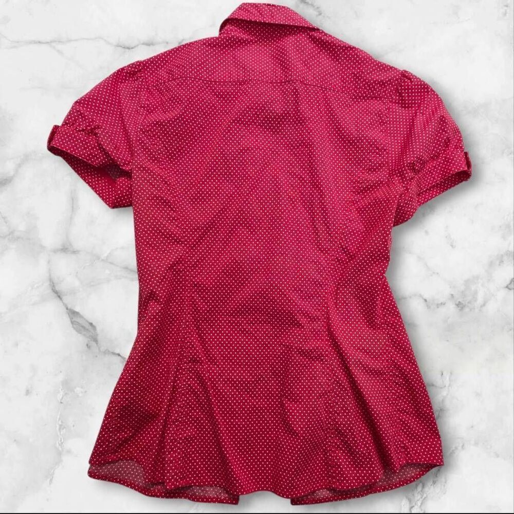 Express Pink Polka Dot Short Sleeve Button Up Shirt Size Medium - Picture 3 of 3